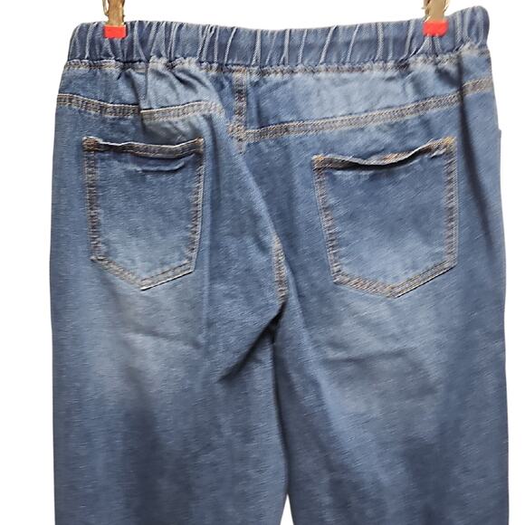 Relaxed Fit Women's Distressed Pull On Elastic Waist Jeans Med Blue Size XXL - Picture 6 of 9